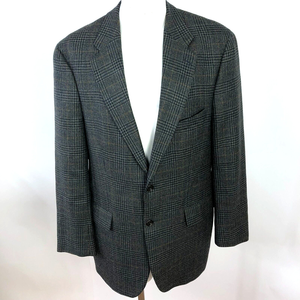 Chaps Ralph Lauren Vintage 42T 100% Wool Sport Coat Jacket Glen Plaid Blue MINT
